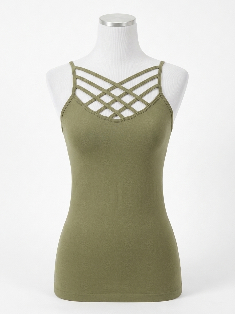 NEW ZENANA triple criss-cross camisole in olive